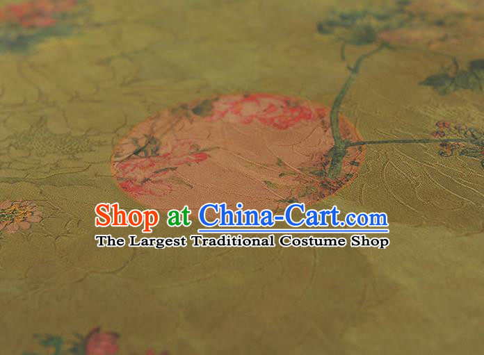 Top Chinese Cheongsam Classical Daisy Pattern Silk Fabric Olive Green Gambiered Guangdong Gauze Traditional Jacquard Brocade Cloth
