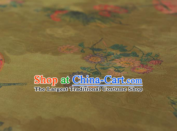Top Chinese Cheongsam Classical Daisy Pattern Silk Fabric Olive Green Gambiered Guangdong Gauze Traditional Jacquard Brocade Cloth