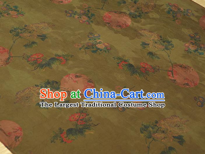 Top Chinese Cheongsam Classical Daisy Pattern Silk Fabric Olive Green Gambiered Guangdong Gauze Traditional Jacquard Brocade Cloth