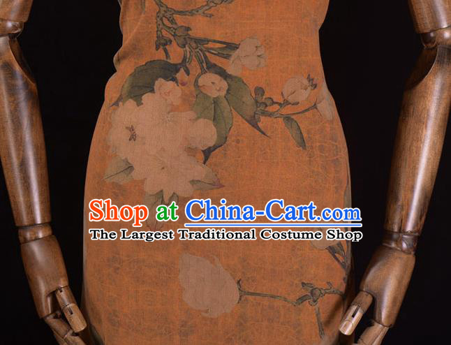 Chinese Traditional Hibiscus Pattern Dress Cloth Cheongsam Silk Fabric Top Ginger Gambiered Guangdong Gauze
