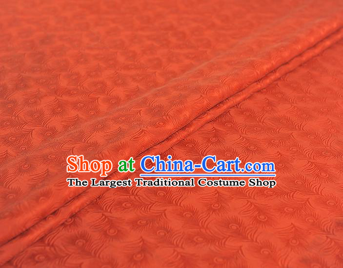 Top Chinese Traditional Orange Brocade Cloth Cheongsam Gambiered Guangdong Gauze Classical Feather Pattern Silk Fabric