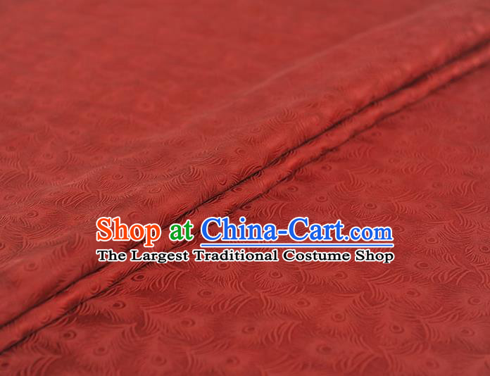 Top Chinese Classical Feather Pattern Silk Fabric Traditional Wine Red Brocade Cloth Cheongsam Gambiered Guangdong Gauze