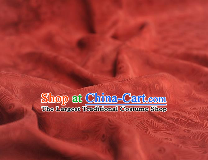 Top Chinese Classical Feather Pattern Silk Fabric Traditional Wine Red Brocade Cloth Cheongsam Gambiered Guangdong Gauze