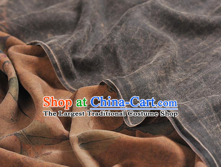 Chinese Top Khaki Gambiered Guangdong Gauze Traditional Hibiscus Pattern Dress Cloth Cheongsam Silk Fabric
