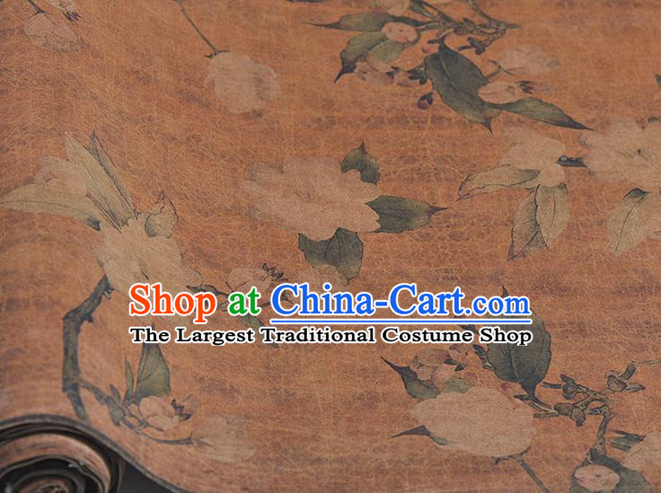 Chinese Top Khaki Gambiered Guangdong Gauze Traditional Hibiscus Pattern Dress Cloth Cheongsam Silk Fabric