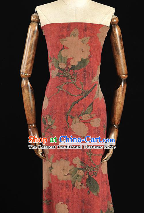 Chinese Cheongsam Silk Fabric Top Red Gambiered Guangdong Gauze Traditional Hibiscus Pattern Dress Cloth