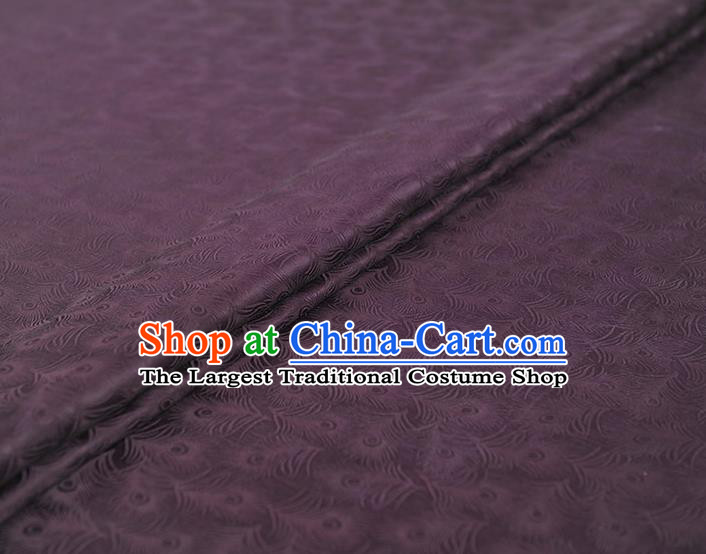 Top Chinese Classical Feather Pattern Silk Fabric Cheongsam Gambiered Guangdong Gauze Traditional Purple Silk Cloth