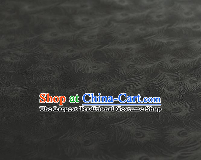 Top Chinese Black Gambiered Guangdong Gauze Traditional Cheongsam Silk Cloth Classical Feather Pattern Silk Fabric