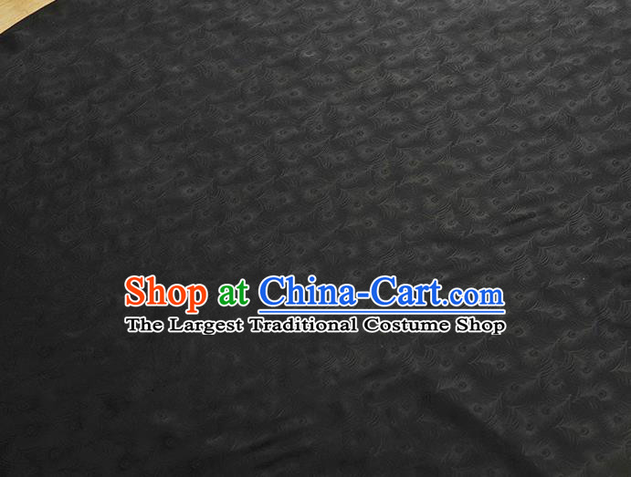 Top Chinese Black Gambiered Guangdong Gauze Traditional Cheongsam Silk Cloth Classical Feather Pattern Silk Fabric
