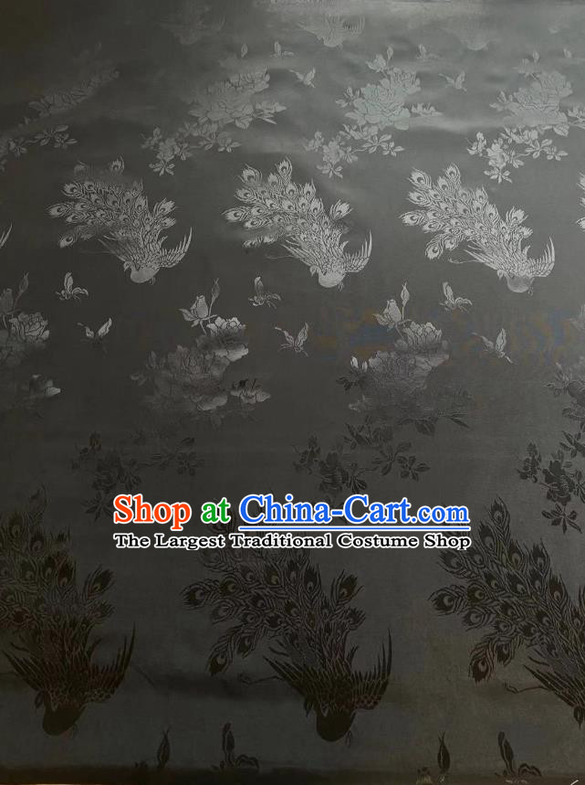 Top Chinese Classical Jacquard Satin Cloth Traditional Peacock Pattern Black Brocade Drapery Cheongsam Silk Fabric