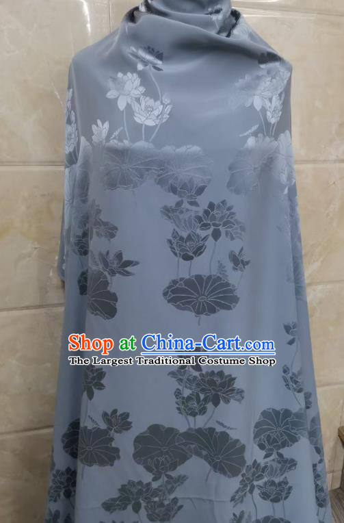 Chinese Traditional Jacquard Brocade Drapery Cheongsam Blue Silk Fabric Classical Lotus Pattern Satin Cloth