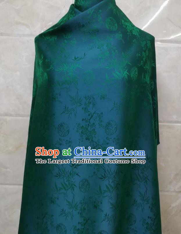 Chinese Classical Plum Bamboo Pattern Green Satin Cloth Traditional Jacquard Brocade Drapery Cheongsam Silk Fabric