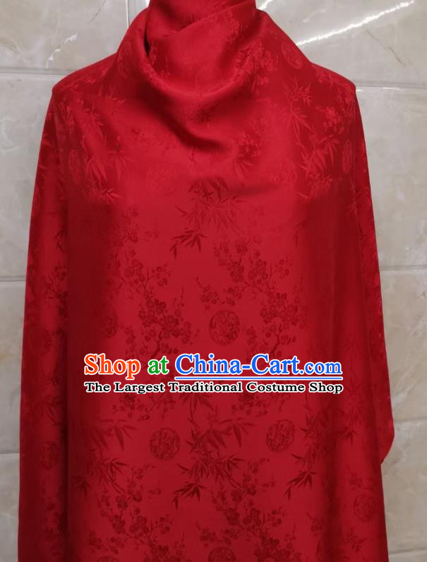 Chinese Silk Fabric Classical Plum Bamboo Pattern Red Satin Cloth Traditional Cheongsam Jacquard Brocade Drapery