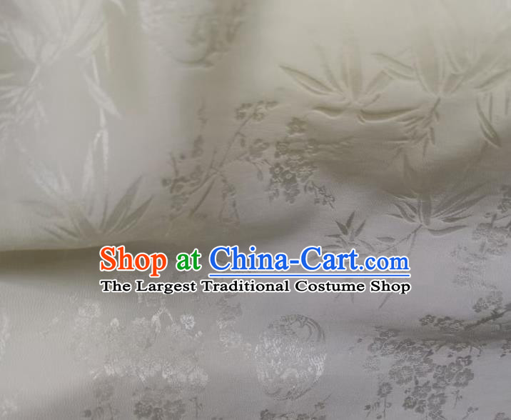 Chinese Traditional Cheongsam Jacquard Brocade Drapery Silk Fabric Classical Plum Bamboo Pattern White Satin Cloth
