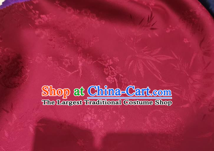 Chinese Wine Red Satin Cloth Traditional Cheongsam Jacquard Drapery Silk Fabric Classical Plum Bamboo Pattern Brocade