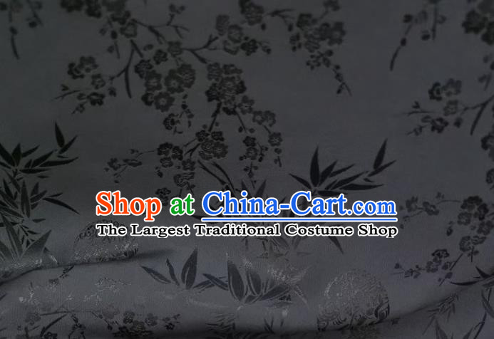 Chinese Classical Plum Bamboo Pattern Brocade Black Satin Cloth Traditional Cheongsam Jacquard Drapery Silk Fabric