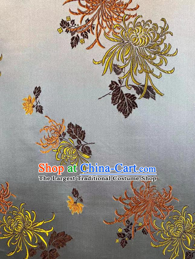 Chinese Silk Fabric Classical Chrysanthemum Pattern Brocade Argent Satin Cloth Traditional Cheongsam Jacquard Drapery