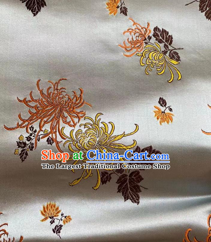 Chinese Silk Fabric Classical Chrysanthemum Pattern Brocade Argent Satin Cloth Traditional Cheongsam Jacquard Drapery
