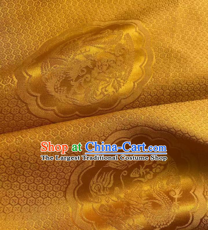 Chinese Classical Dragon Phoenix Pattern Brocade Cloth Jacquard Tapestry Material Traditional Hanfu Dress Drapery Golden Silk Fabric