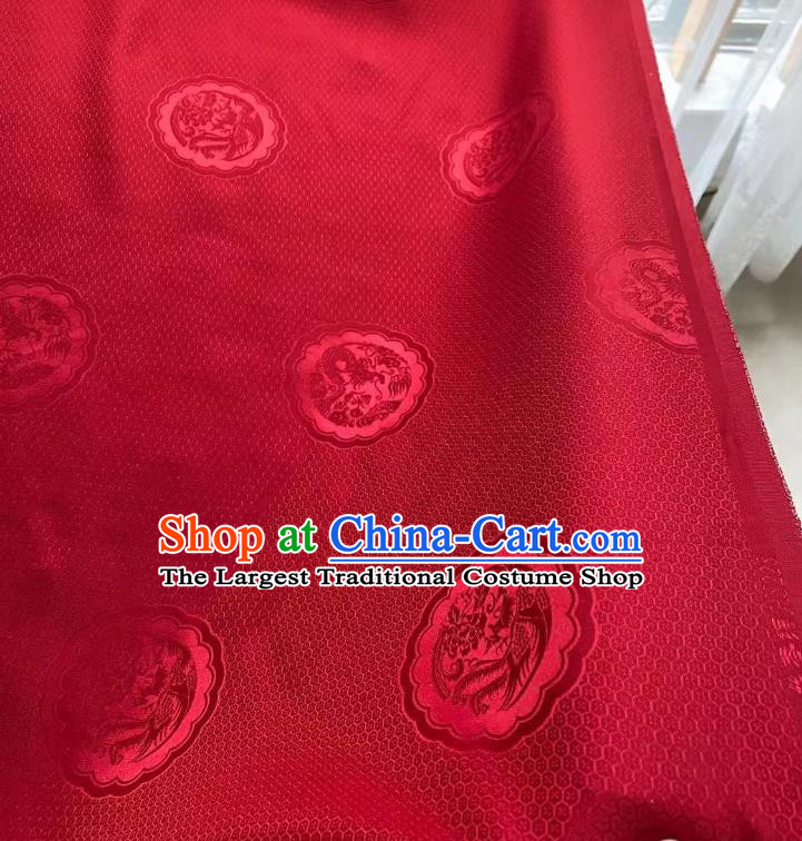 Chinese Wine Red Silk Fabric Classical Dragon Phoenix Pattern Brocade Cloth Jacquard Tapestry Material Traditional Hanfu Dress Drapery