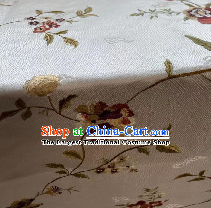 Chinese Traditional Cheongsam Drapery Silk Fabric Classical Embroidered Pattern White Brocade Cloth Jacquard Tapestry Material