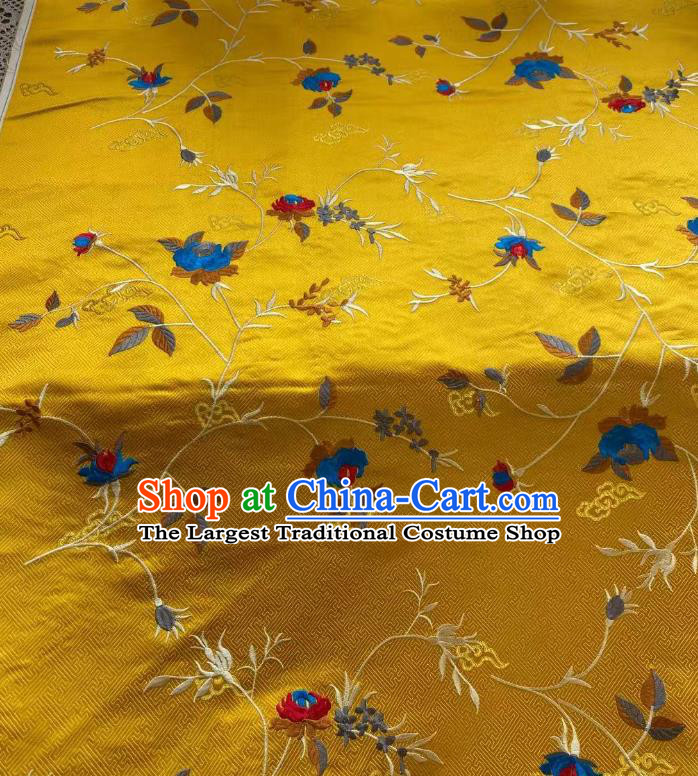 Chinese Jacquard Tapestry Material Traditional Cheongsam Drapery Silk Fabric Classical Embroidered Pattern Yellow Brocade Cloth