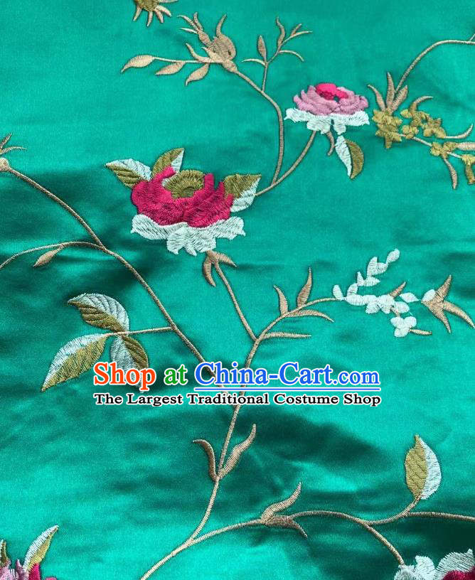 Chinese Classical Embroidered Pattern Green Brocade Cloth Jacquard Tapestry Material Traditional Cheongsam Drapery Silk Fabric