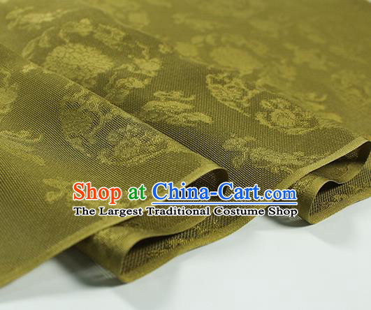 Chinese Olive Green Silk Fabric Classical Pattern Brocade Cloth Jacquard Tapestry Material Traditional Cheongsam Drapery