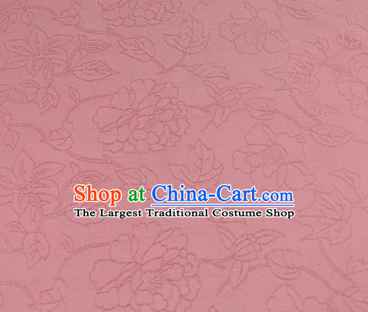 Chinese Traditional Cheongsam Drapery Pink Silk Fabric Classical Camellia Pattern Brocade Cloth Jacquard Tapestry Material