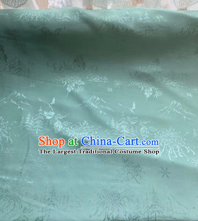 Chinese Silk Fabric Classical Chrysanthemum Pattern Green Brocade Cloth Jacquard Tapestry Material Traditional Qipao Dress Drapery