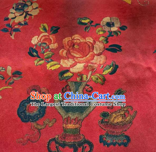 Chinese Classical Peony Pattern Red Brocade Cloth Qing Dynasty Tapestry Material Traditional Qipao Dress Drapery Silk Fabric