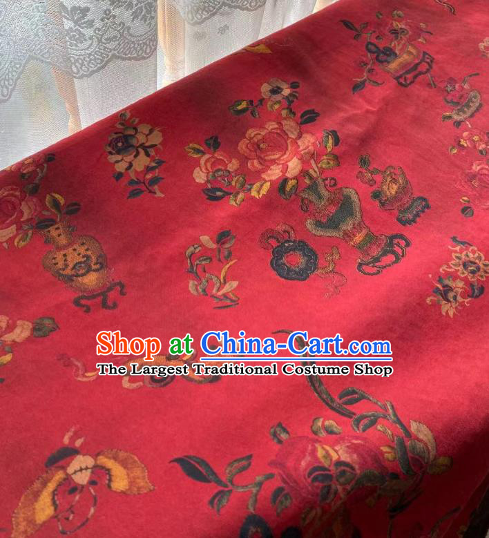 Chinese Classical Peony Pattern Red Brocade Cloth Qing Dynasty Tapestry Material Traditional Qipao Dress Drapery Silk Fabric