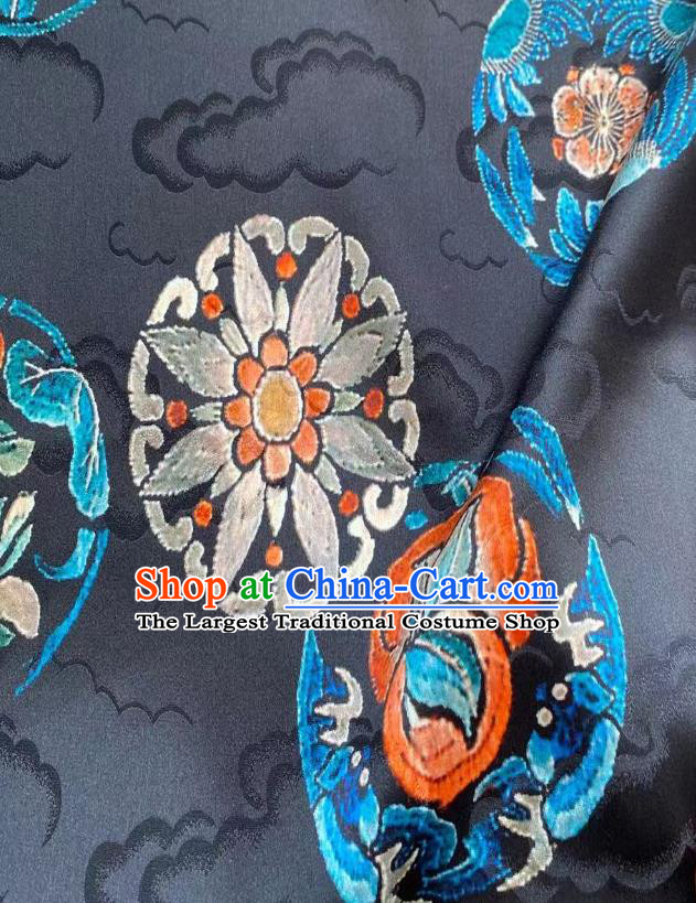 Chinese Traditional Qing Dynasty Drapery Silk Fabric Classical Clouds Pattern Black Brocade Cloth Tapestry Material