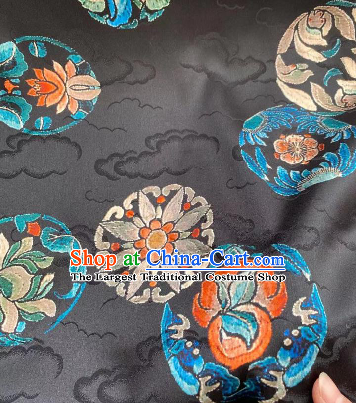 Chinese Traditional Qing Dynasty Drapery Silk Fabric Classical Clouds Pattern Black Brocade Cloth Tapestry Material