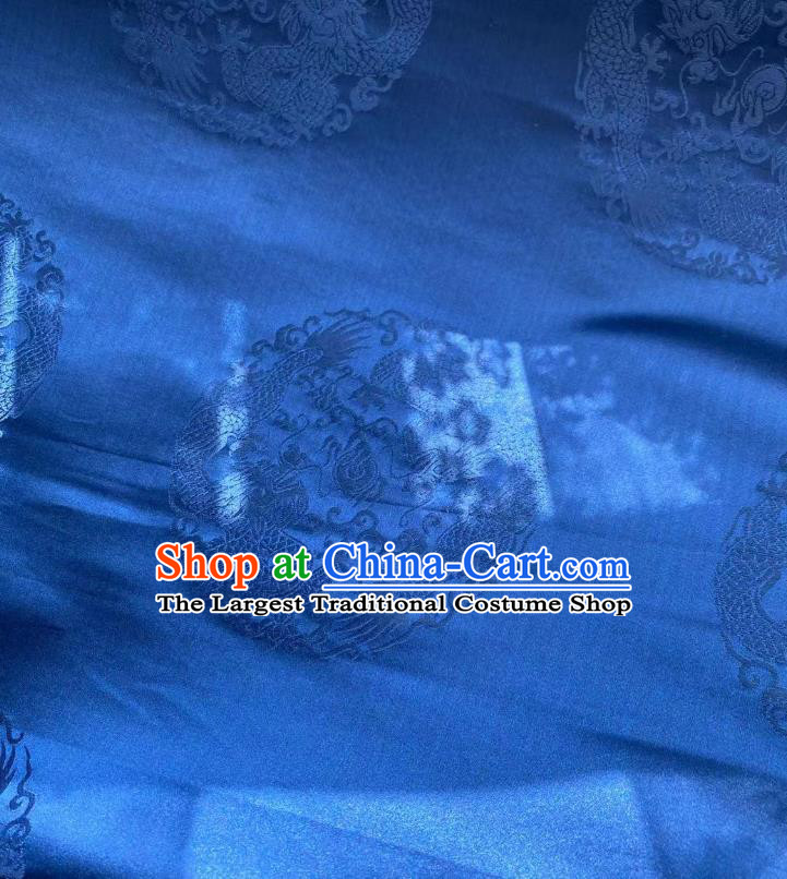Chinese Tapestry Material Traditional Tang Suit Drapery Silk Fabric Classical Dragons Pattern Blue Brocade Cloth