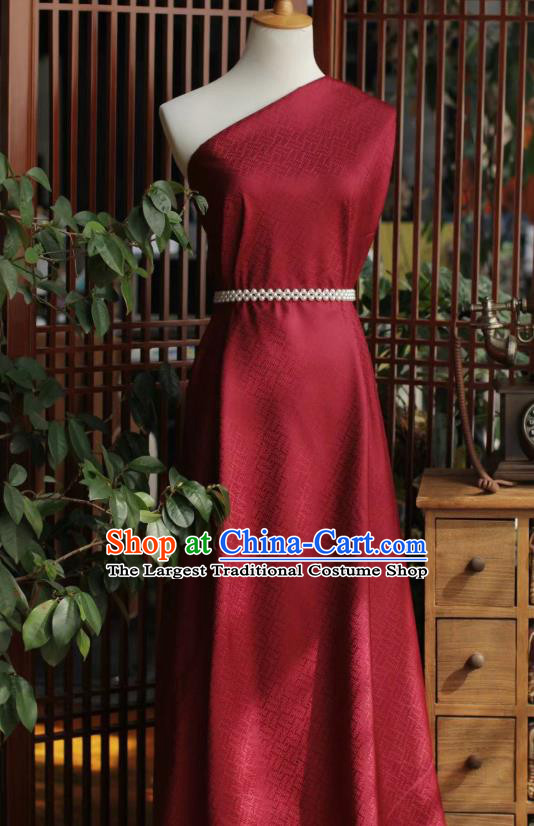 Chinese Classical Wedding Pattern Wine Red Brocade Cloth Tapestry Material Traditional Qipao Dress Drapery Silk Fabric