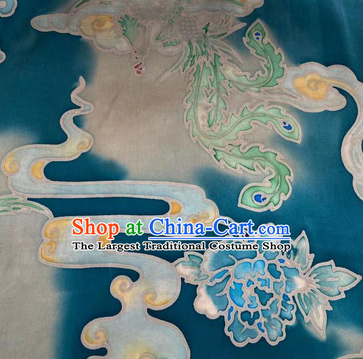 Chinese Classical Phoenix Peony Pattern Brocade Cloth Blue Tapestry Material Traditional Qipao Dress Drapery Silk Fabric