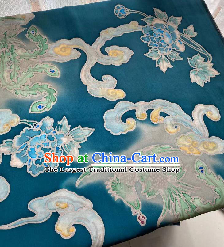 Chinese Classical Phoenix Peony Pattern Brocade Cloth Blue Tapestry Material Traditional Qipao Dress Drapery Silk Fabric