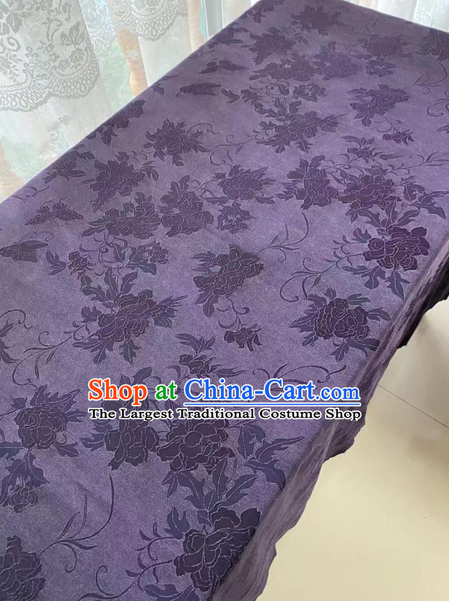 Chinese Classical Peony Butterfly Pattern Brocade Cloth Purple Gambiered Guangdong Gauze Material Traditional Qipao Dress Drapery Silk Fabric