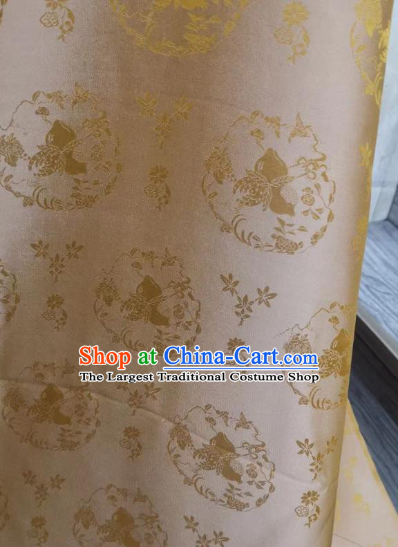 Chinese Traditional Qipao Dress Damask Drapery Golden Silk Fabric Classical Peach Pattern Brocade Cloth Tapestry Material