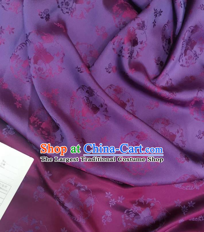 Chinese Tapestry Material Traditional Qipao Dress Damask Drapery Purple Silk Fabric Classical Peach Pattern Brocade Cloth
