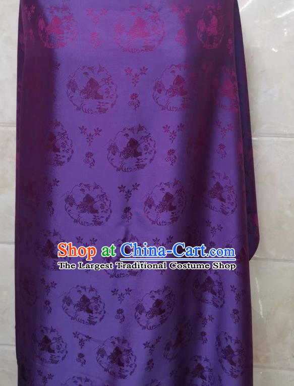 Chinese Tapestry Material Traditional Qipao Dress Damask Drapery Purple Silk Fabric Classical Peach Pattern Brocade Cloth