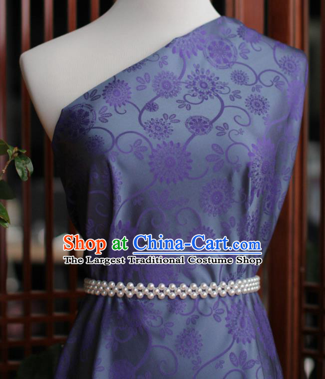 Chinese Classical Calendula Pattern Brocade Cloth Tapestry Material Traditional Qipao Dress Damask Drapery Purple Silk Fabric