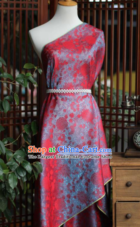 Chinese Wine Red Silk Fabric Classical Peony Pattern Brocade Cloth Tapestry Material Traditional Qipao Dress Damask Drapery