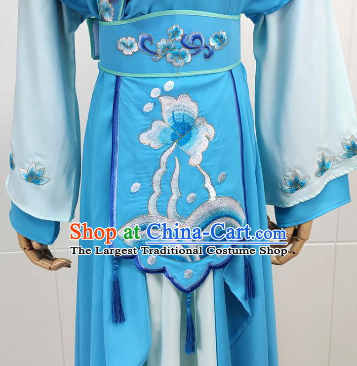 Chinese Traditional Peking Opera Young Lady Blue Dress Shaoxing Opera Court Maid Garment Beijing Opera Diva Clothing