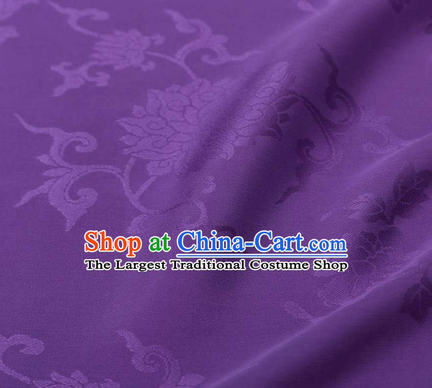 Chinese Traditional Qipao Dress Damask Drapery Purple Silk Fabric Classical Peony Pattern Brocade Cloth Tapestry Material