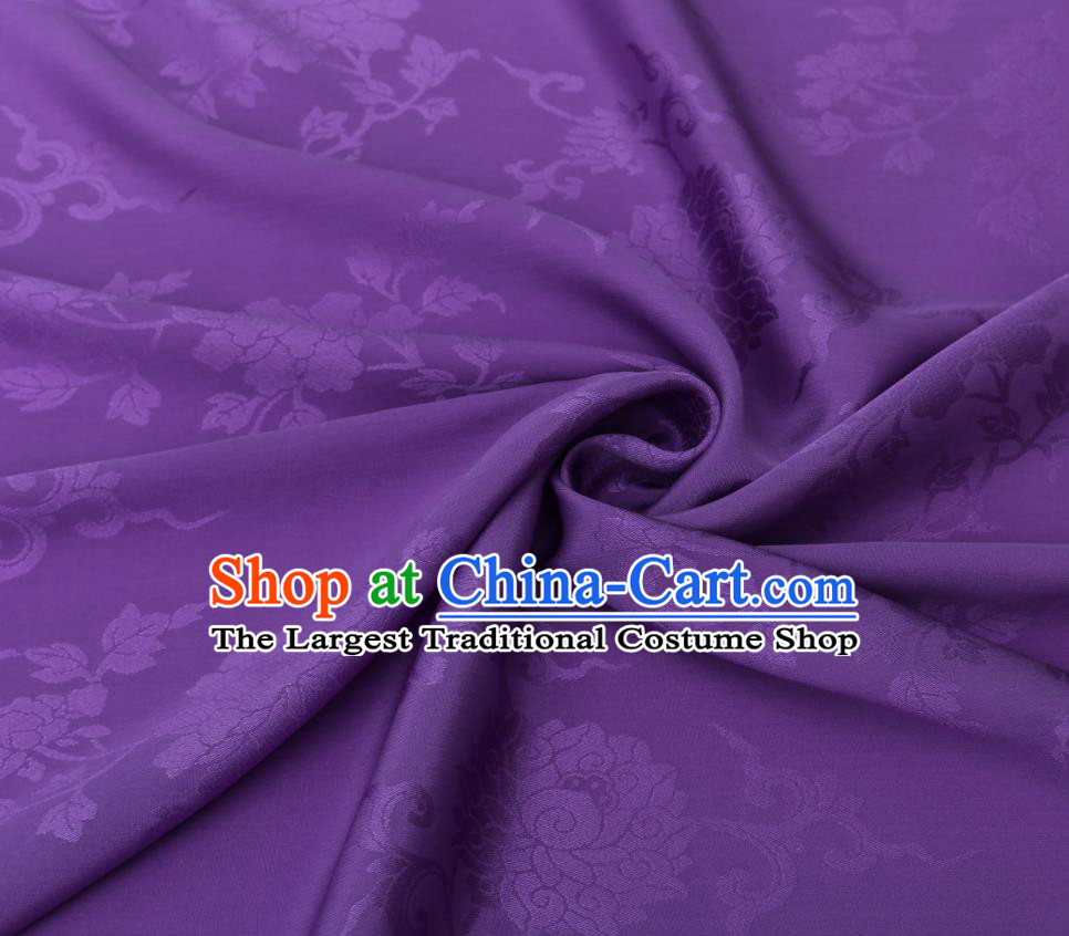 Chinese Traditional Qipao Dress Damask Drapery Purple Silk Fabric Classical Peony Pattern Brocade Cloth Tapestry Material