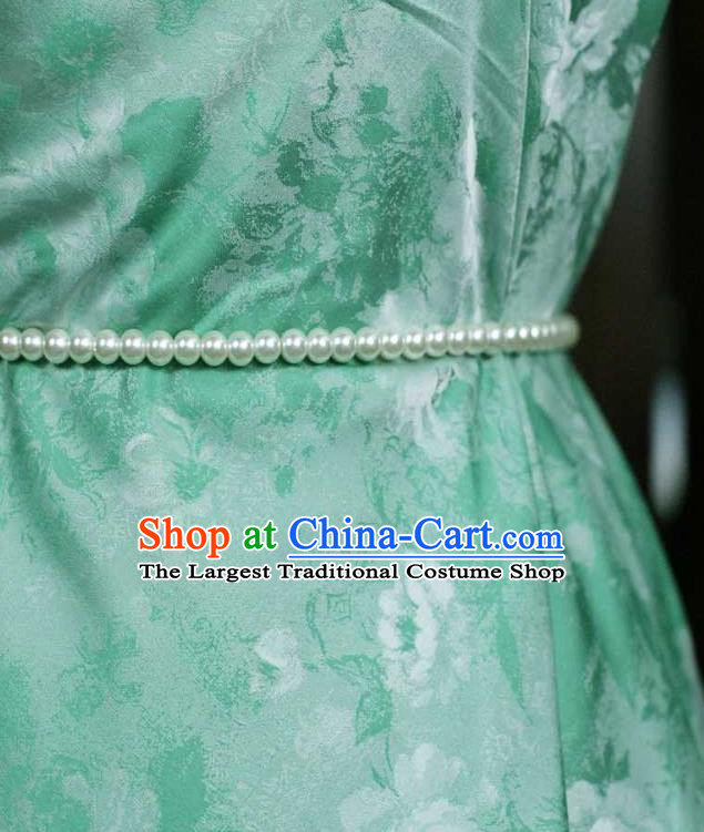 Chinese Tapestry Material Traditional Qipao Dress Damask Drapery Green Silk Fabric Classical Rose Pattern Brocade Cloth