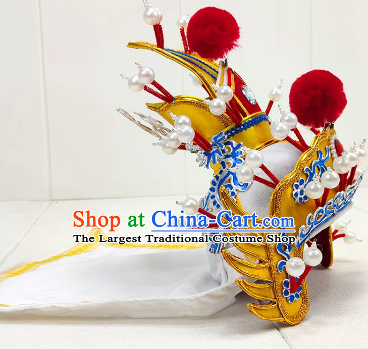 China Beijing Opera General Headwear Shaoxing Opera Warrior Golden Helmet Hat