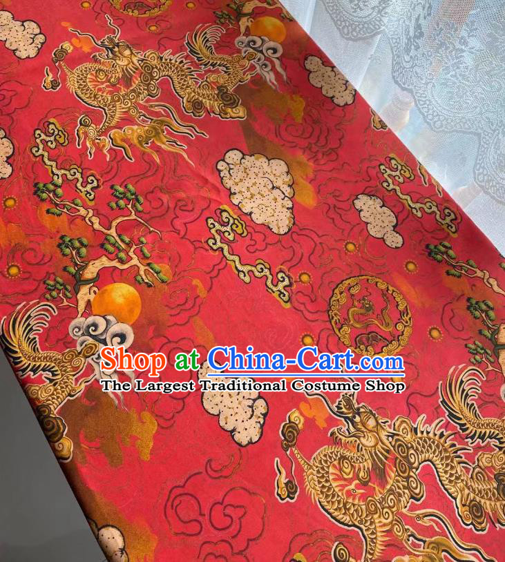 Chinese Traditional Qipao Dress Drapery Silk Fabric Classical Dragon Pattern Brocade Cloth Red Gambiered Guangdong Gauze Material